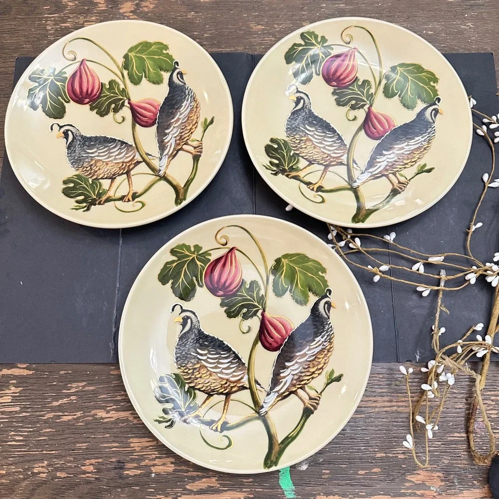 Pottery Barn Harvest Quail 3 Piece Salad Luncheon Plates 9 inch Round